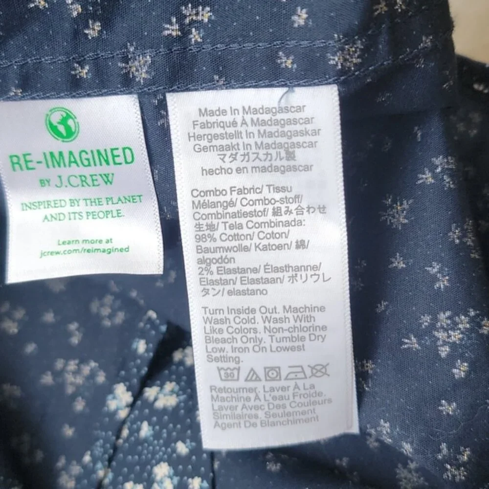 J.CREW NeW Navy White Floral Slim‎ Untuck Long Sleeve Preppy Button Down Shirt M